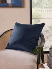 Navy 50 x 50cm Matte Velvet Contrast Pipe Cushion - Image 1 of 5