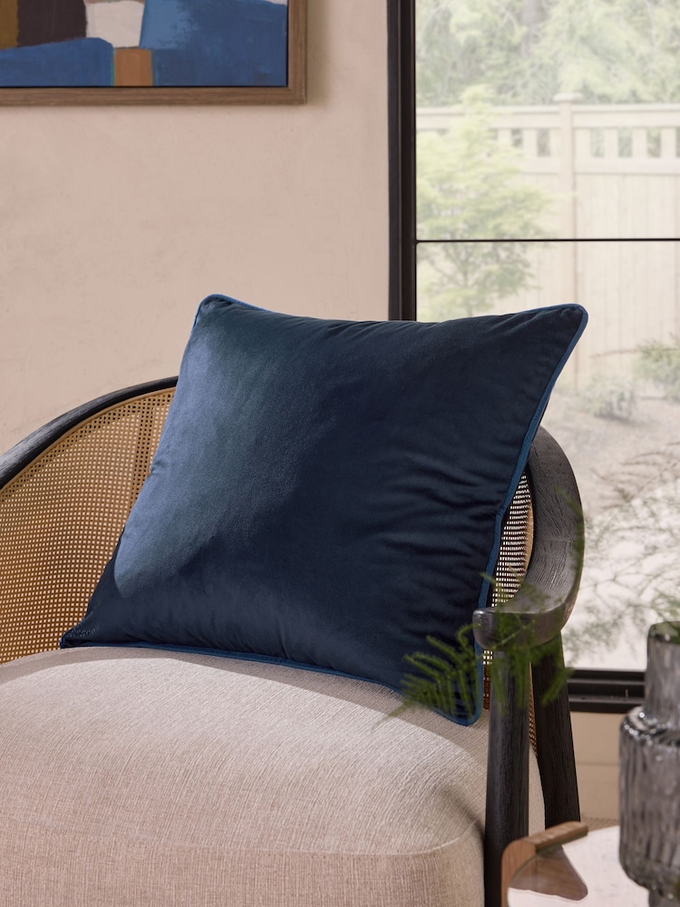 Navy 50 x 50cm Matte Velvet Contrast Pipe Cushion - Image 1 of 5