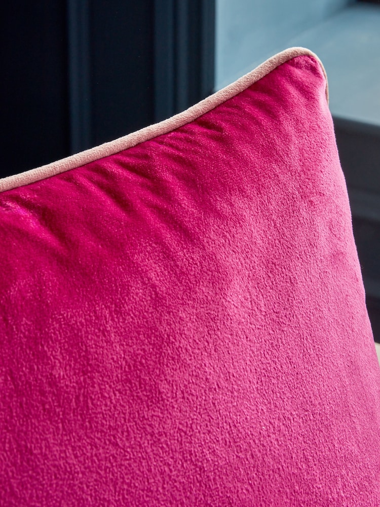 Fuchsia Pink 50 x 50cm Matte Velvet Contrast Pipe Cushion - Image 2 of 5