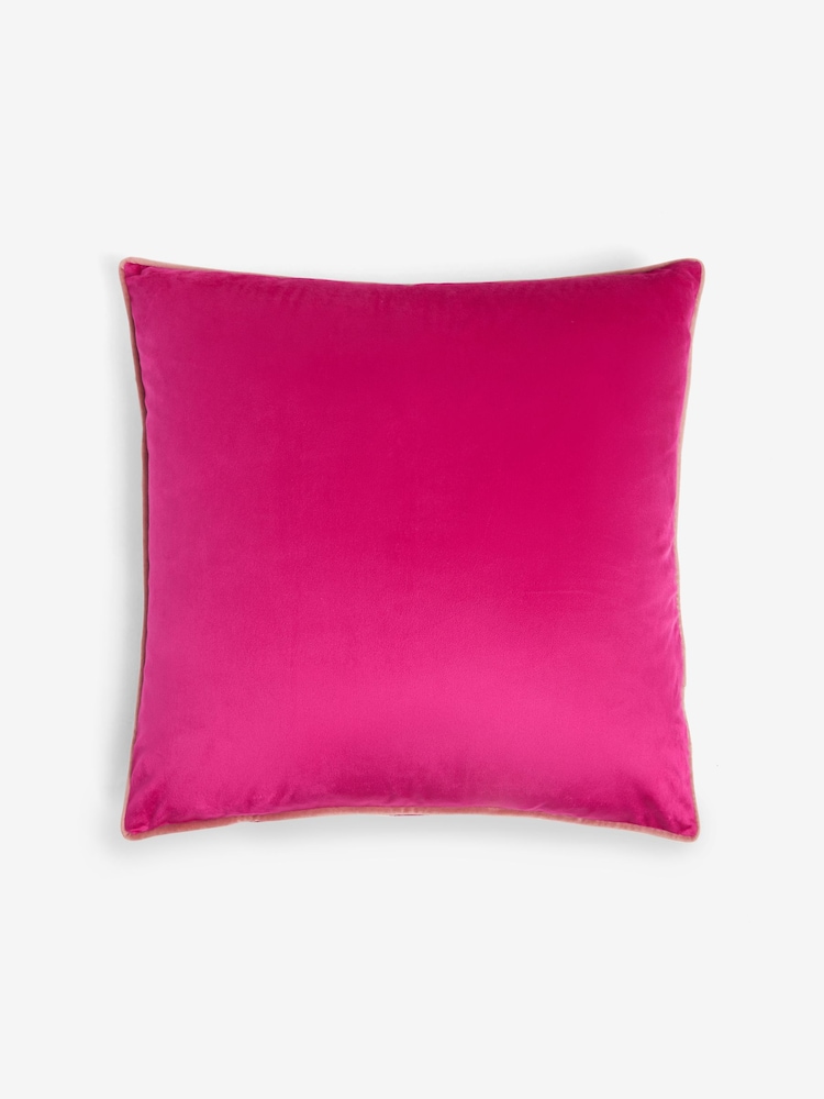 Fuchsia Pink 50 x 50cm Matte Velvet Contrast Pipe Cushion - Image 3 of 5