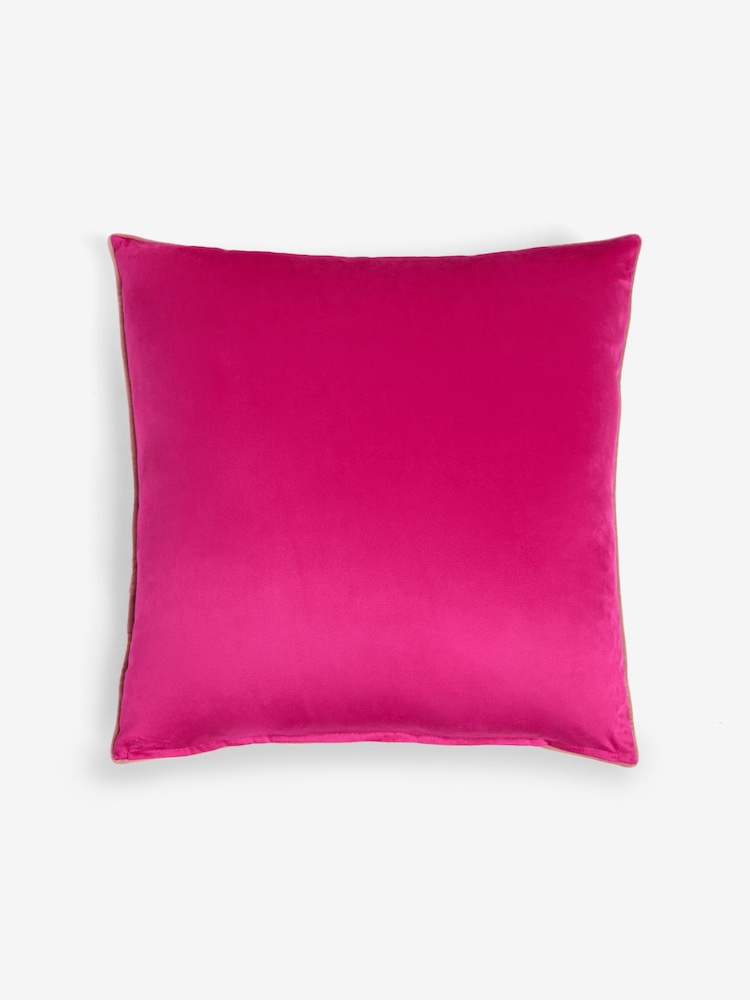 Fuchsia Pink 50 x 50cm Matte Velvet Contrast Pipe Cushion - Image 4 of 5