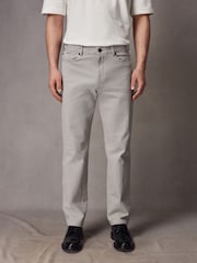 Grey Straight Fit Textured Smart Chinos with Stretch - Image 1 of 7