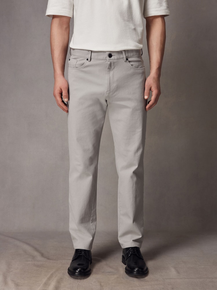 Grey Straight Fit Textured Smart Chinos with Stretch - Image 1 of 7