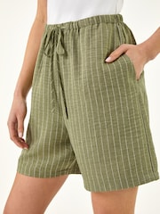 Roman Green Petite Stripe Drawstring Shorts - Image 2 of 5