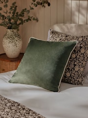 Dark Green 50 x 50cm Matte Velvet Contrast Pipe Cushion - Image 1 of 5