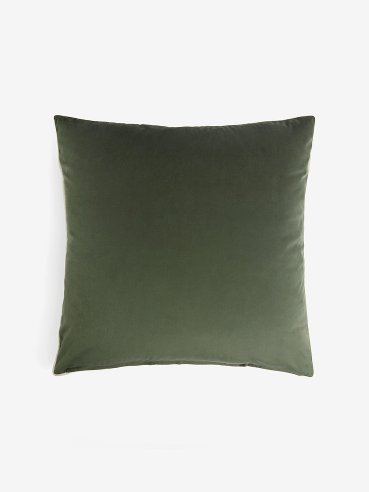 Dark Green 50 x 50cm Matte Velvet Contrast Pipe Cushion - Image 3 of 5