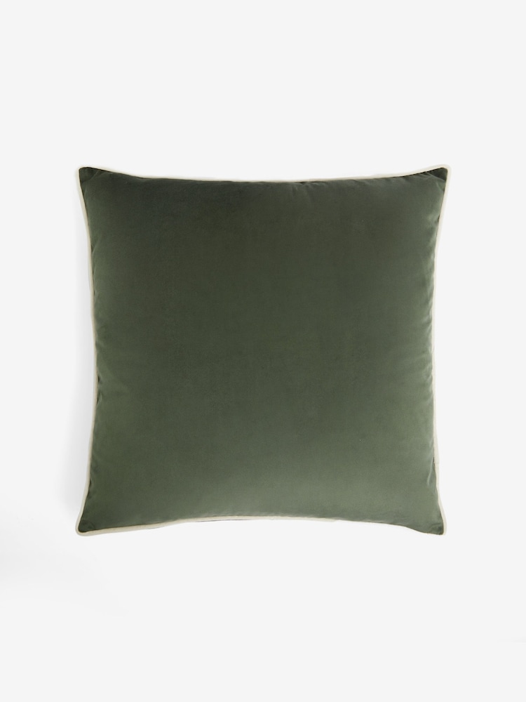 Dark Green 50 x 50cm Matte Velvet Contrast Pipe Cushion - Image 4 of 5
