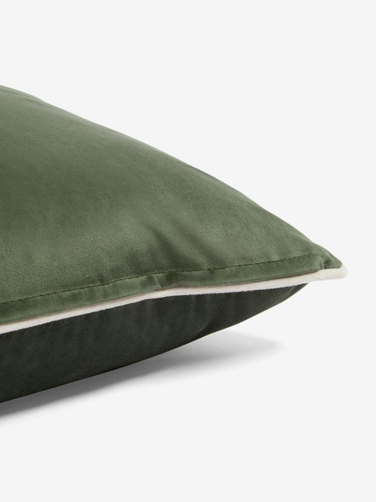 Dark Green 50 x 50cm Matte Velvet Contrast Pipe Cushion - Image 5 of 5