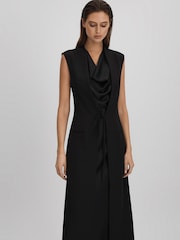 Halston Cowl Neck Wrap Midi Dress - Image 3 of 6