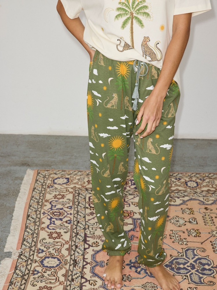 Never Fully Dressed Khaki Green Running Wild 100% Cotton Pyjamas Set - Image 2 of 9