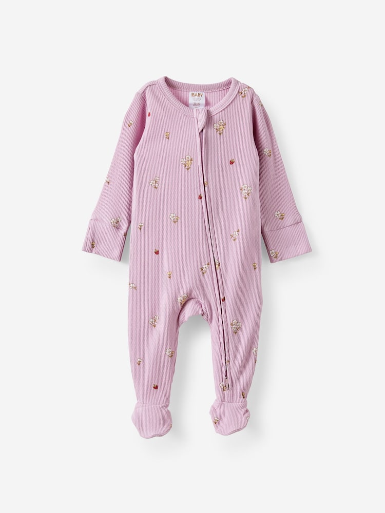 Cotton On Purple Pointelle Long Sleeve Zip Sleepsuit - Image 1 of 3