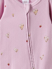 Cotton On Purple Pointelle Long Sleeve Zip Sleepsuit - Image 2 of 3