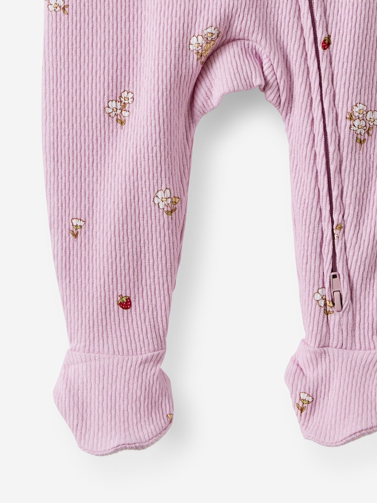 Cotton On Purple Pointelle Long Sleeve Zip Sleepsuit - Image 3 of 3