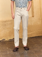 Ecru Straight Fit Textured Smart Chinos with Stretch - Image 1 of 9
