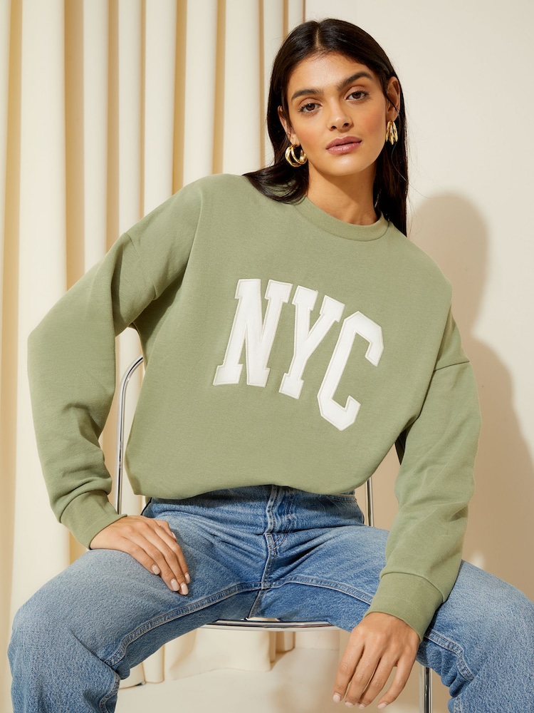 Friends Like These Khaki Green Long Sleeve Crew Neck Sweatshirt - Image 1 of 4