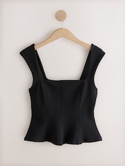 Black Sleeveless Square Neck Peplum Top - Image 5 of 7