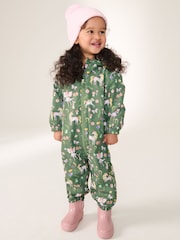 Khaki Unicorn Waterproof Fleece Zip Lined Hooded Puddlesuit (3mths-7yrs) - Image 1 of 8