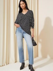 Friends Like These Mono Polka Dot Soft Jersey V Neck Long Sleeve Tunic Top - Image 2 of 4