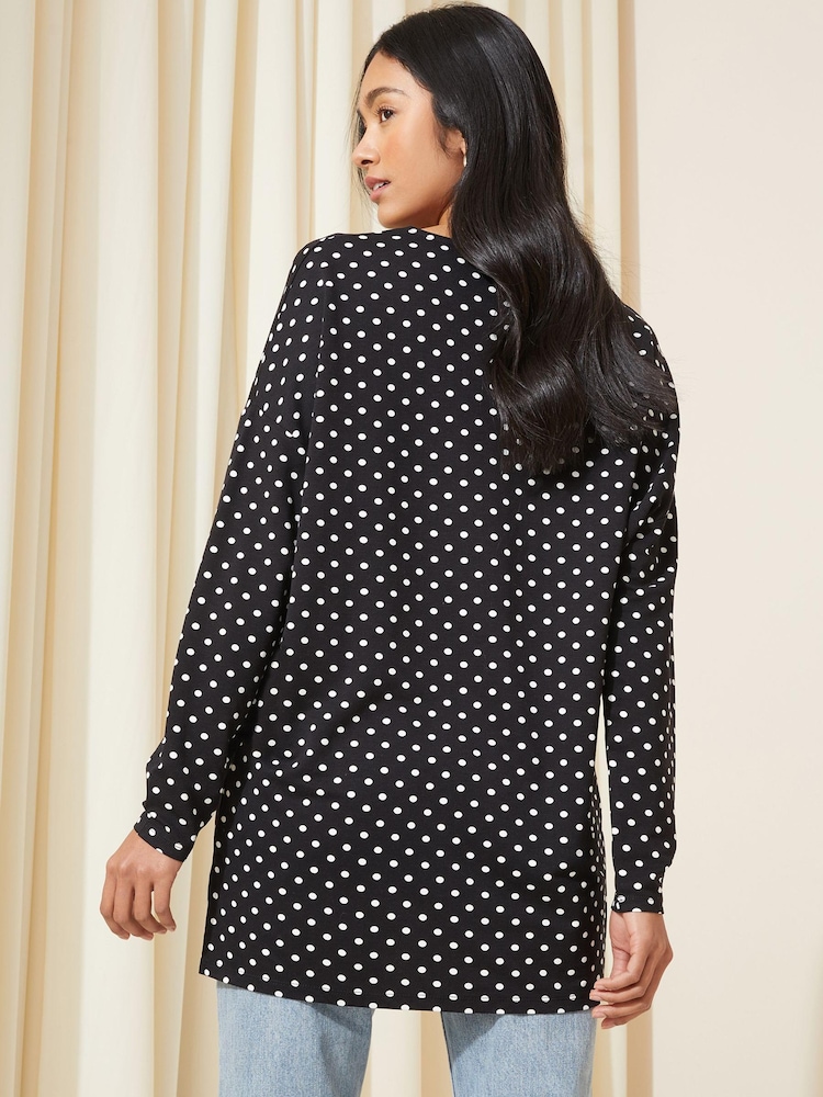 Friends Like These Mono Polka Dot Soft Jersey V Neck Long Sleeve Tunic Top - Image 4 of 4