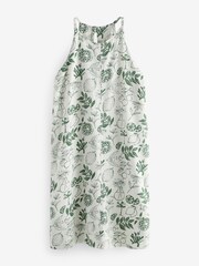 White Linen Blend High Neck Mini Dress - Image 5 of 6