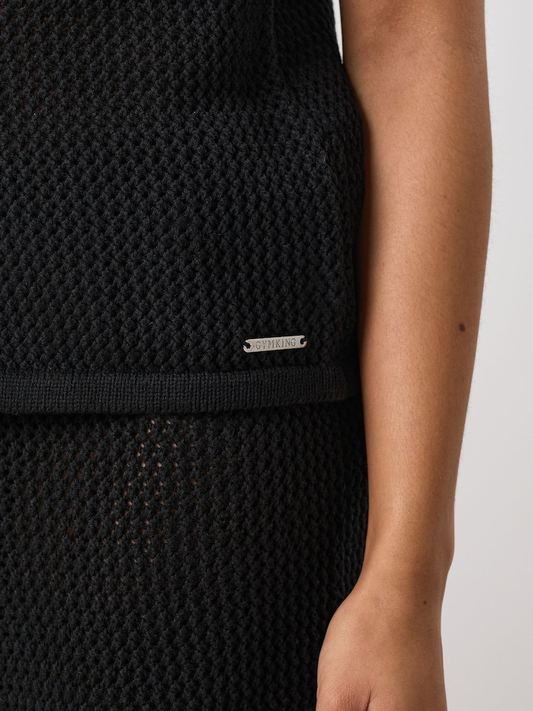 Gym King Black Crochet Tie Front Vest - Image 4 of 4 Gym King Black Crochet Tie Front Vest - Image 4 of 4