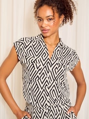 Friends Like These Black/White Short Sleeve Textured Button Front Blouse - Image 1 of 4
