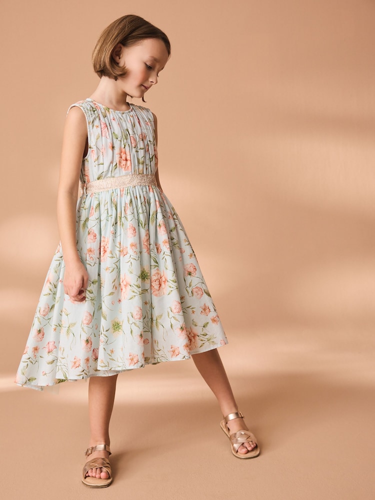 Blue Printed Cotton Prom Dress (3-12yrs) - Image 1 of 4