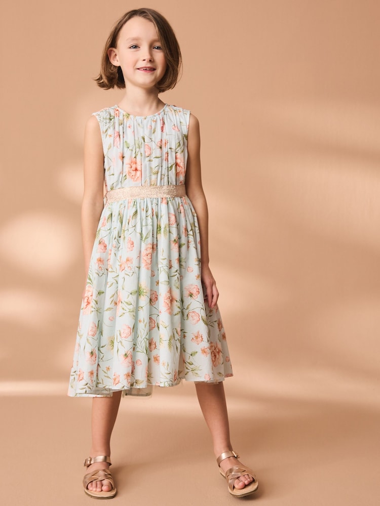 Blue Printed Cotton Prom Dress (3-12yrs) - Image 2 of 4