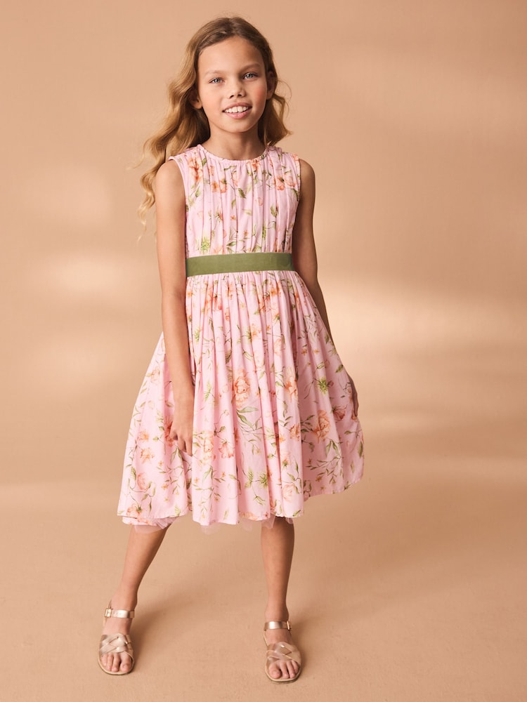 Pink Printed Cotton Prom Dress (3-12yrs) - Image 1 of 8