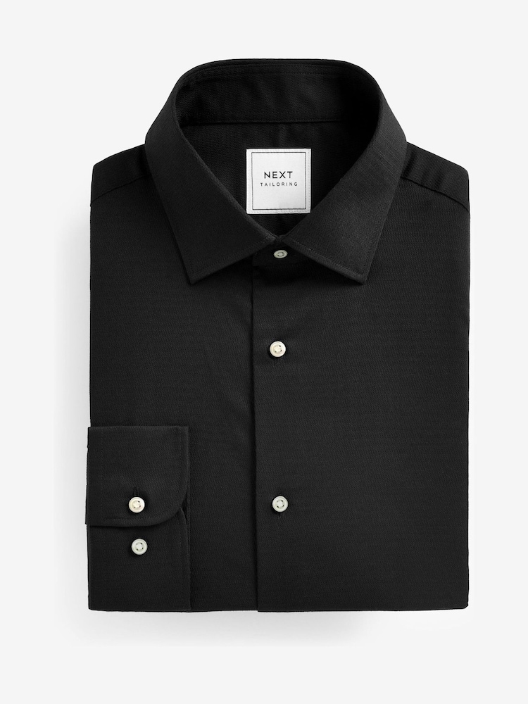 Black Slim Fit Easy Care Textured Single Cuff Smart Shirt - Image 1 of 3