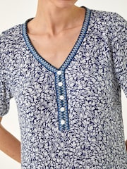 Roman Blue Ditsy Floral Trim Detail Top - Image 4 of 4