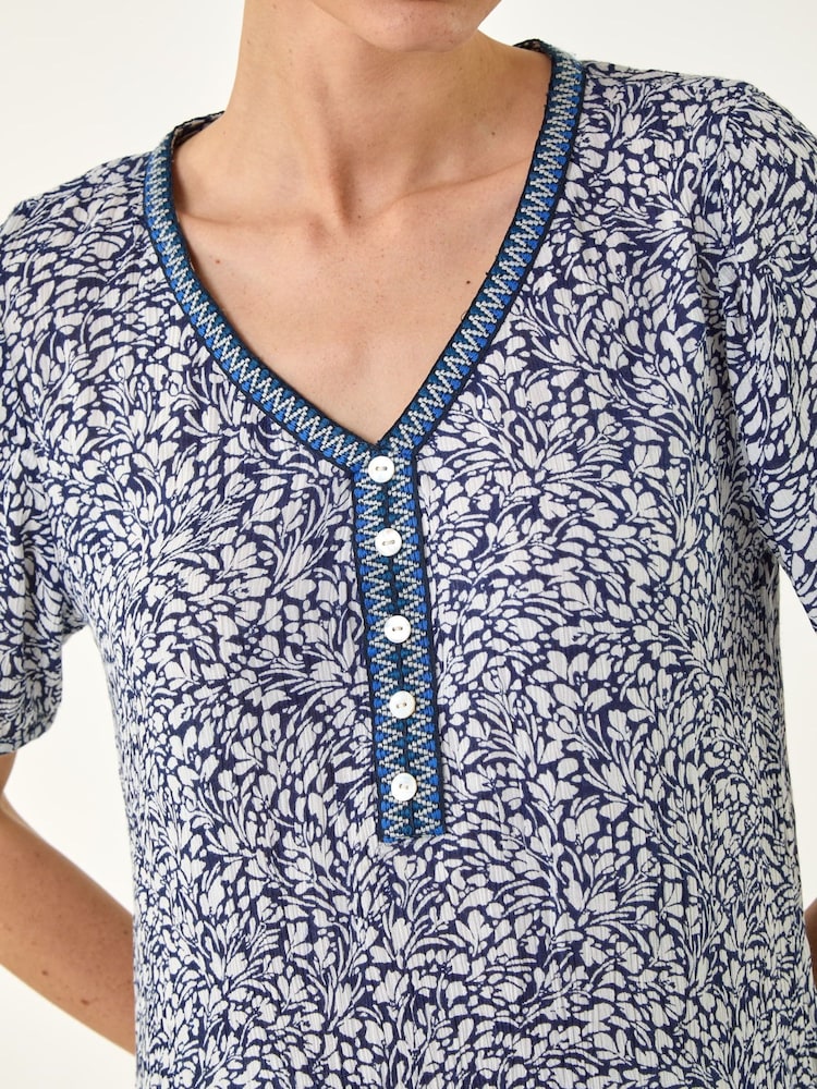 Roman Blue Ditsy Floral Trim Detail Top - Image 4 of 4