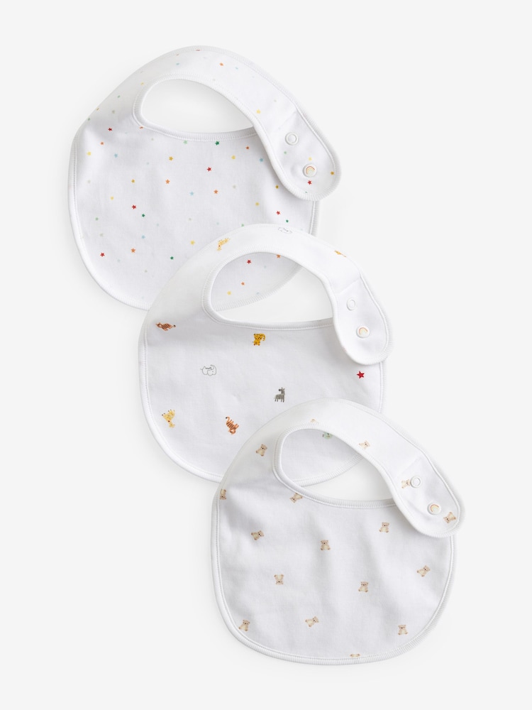 White Animals 100% Cotton Baby Printed Bibs 3 Pack - Image 1 of 4