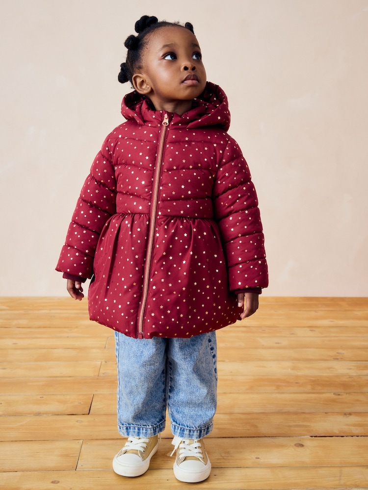 Burgundy Red Shower Resistant Foil Skirted Coat (3mths-7yrs) - Image 1 of 5