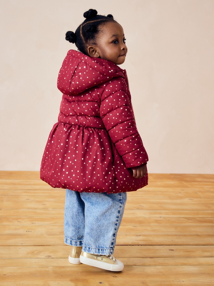 Burgundy Red Shower Resistant Foil Skirted Coat (3mths-7yrs) - Image 2 of 5