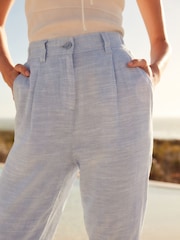 Light Blue Linen Blend Taper Trousers - Image 4 of 6
