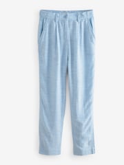 Light Blue Linen Blend Taper Trousers - Image 5 of 6
