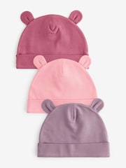 Pink Baby Beanie 100% Cotton Hats 3 Pack (0-18mths) - Image 1 of 5