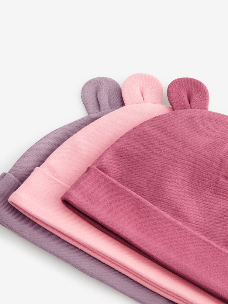 Pink Baby Beanie 100% Cotton Hats 3 Pack (0-18mths) - Image 5 of 5