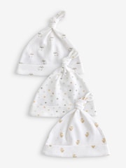 White Animals Baby Tie Top 100% Cotton Hats 3 Pack (0-12mths) - Image 1 of 3