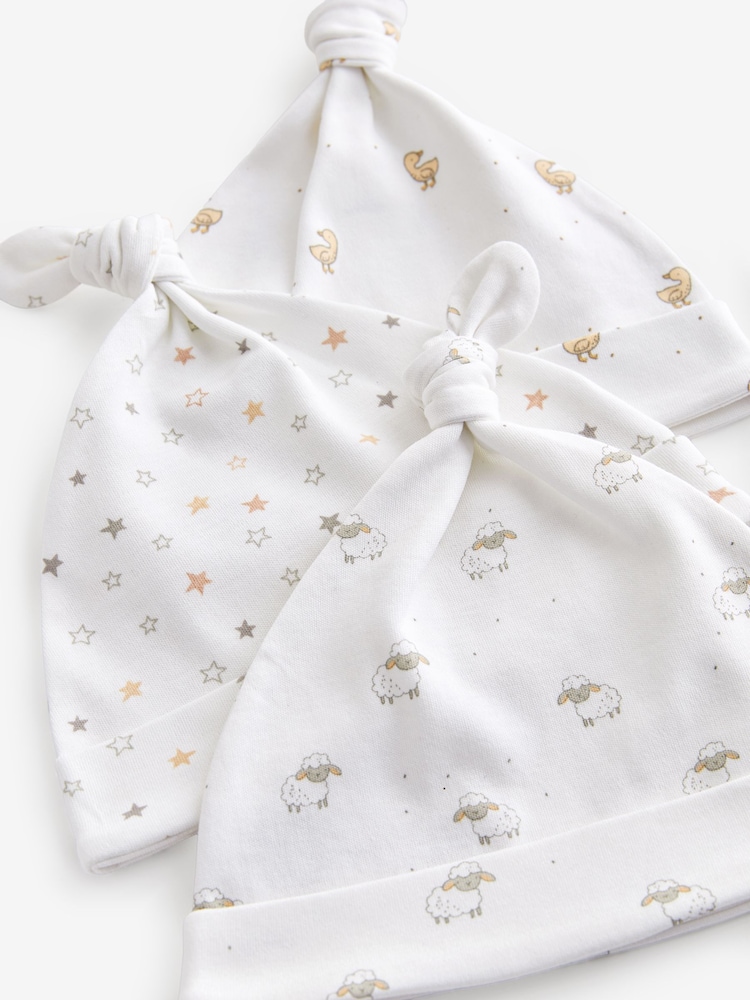 White Animals Baby Tie Top 100% Cotton Hats 3 Pack (0-12mths) - Image 3 of 3