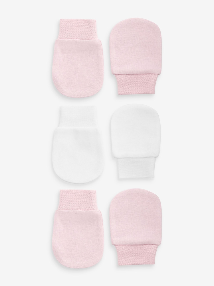Pink Baby Scratch Mitts 100% Cotton 3 Pack - Image 1 of 4