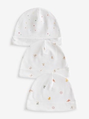 White Bright Beannie Baby 100% Cotton Hats 3 Pack (0-12mths) - Image 1 of 2