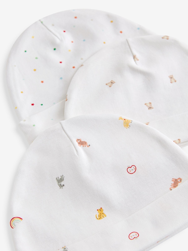 Strahlendes Weiß - Beannie Baby 100 % Baumwollmützen im 3er-Pack (0–12 Monate) - Bild 2 von 2 Strahlendes Weiß - Beannie Baby 100 % Baumwollmützen im 3er-Pack (0–12 Monate) - Bild 2 von 2
