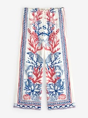 White/Blue/Red Wide Leg Linen Blend Trouser - Image 4 of 8