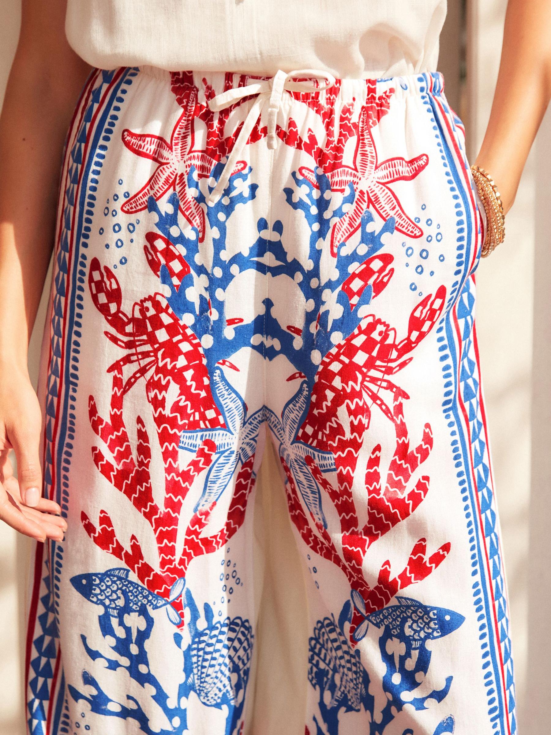 Buy White/Blue/Red Wide Leg Linen Blend Trouser from Next