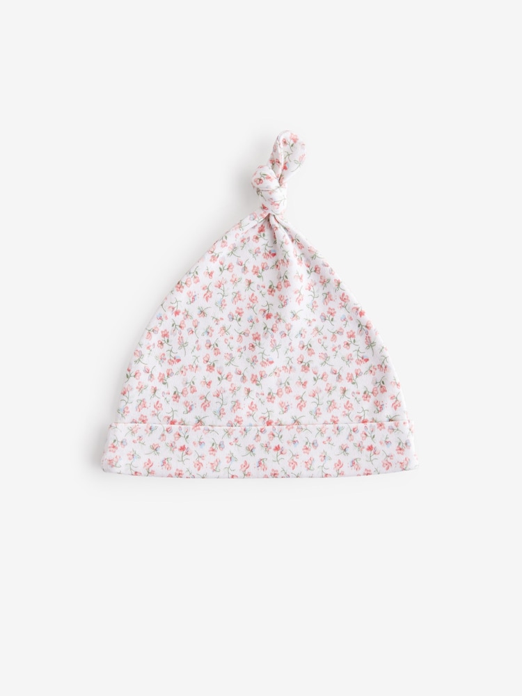 Pink Baby Tie Top 100% Cotton Hats 3 Pack (0-12mths) - Image 3 of 5