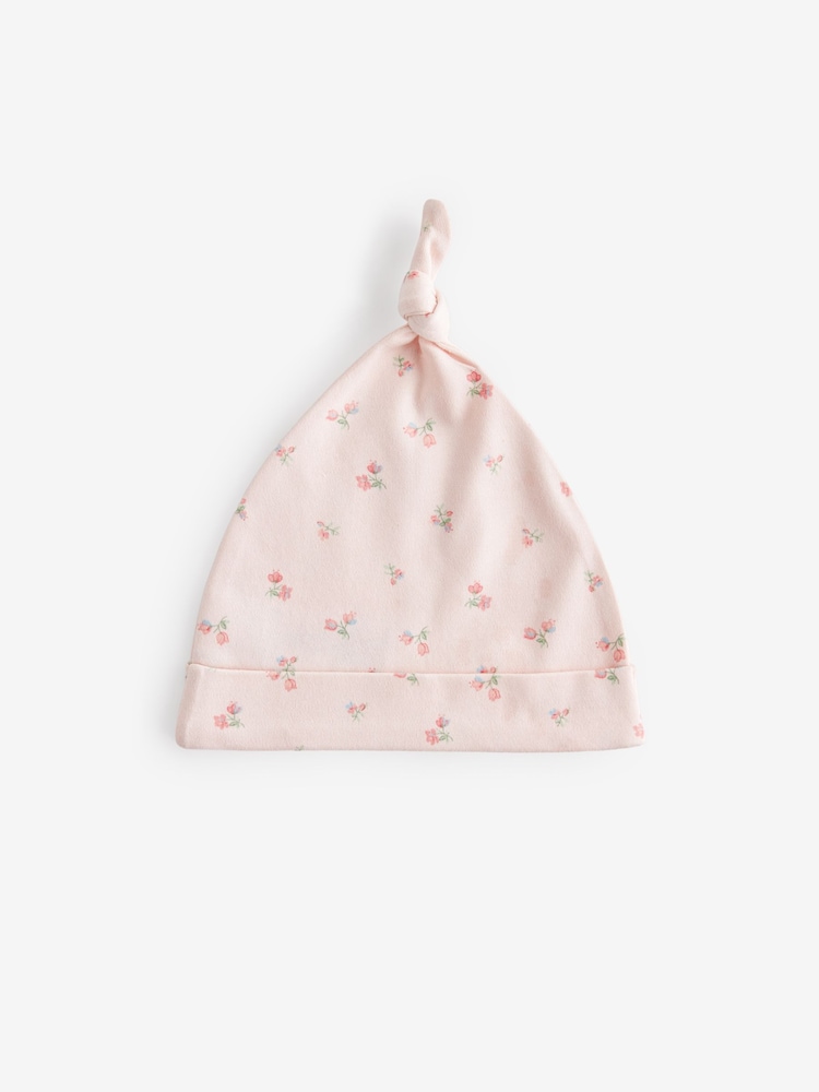 Pink Baby Tie Top 100% Cotton Hats 3 Pack (0-12mths) - Image 4 of 5