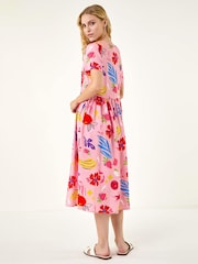Roman Pink Fruit Print Pocket Midi Dress - Image 3 of 5