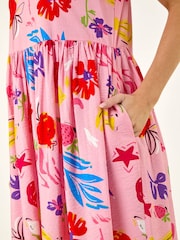 Roman Pink Fruit Print Pocket Midi Dress - Image 5 of 5